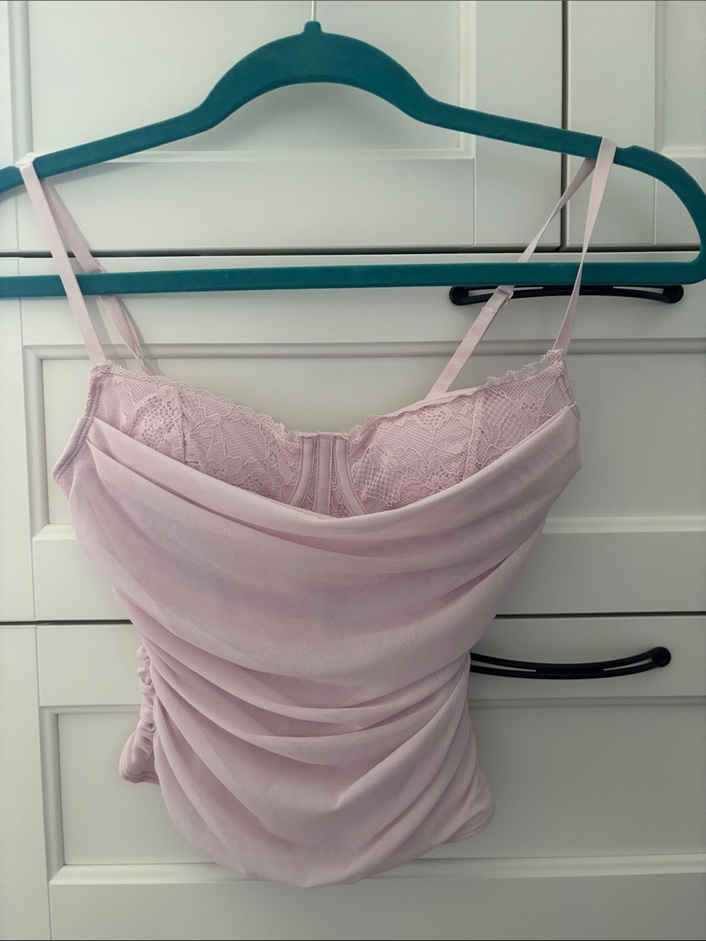 Women’s Lace-Trim Cowl Neck Chemise in Light Pink